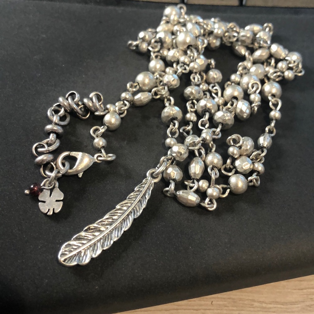 Silver Beaded Lucky Brand Neclace with Feather